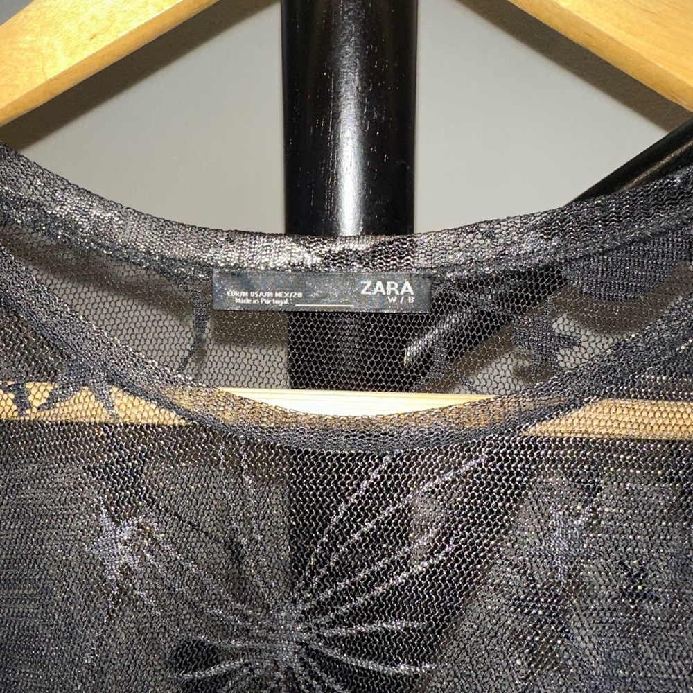 ZARA W&B Sheer Black Space Galaxy Planet Shirt Top Size M Short Sleeve Astronomy - Picture 3 of 5
